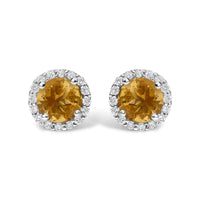 10K Gold Gemstone and 1/6 Cttw Diamond Halo Stud Earring