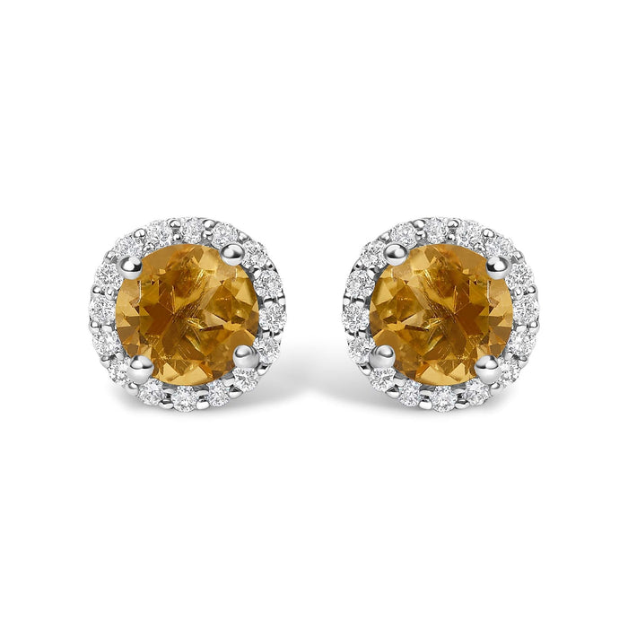 10K Gold Gemstone and 1/6 Cttw Diamond Halo Stud Earring