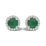 10K Gold Gemstone and 1/6 Cttw Diamond Halo Stud Earring-15 thumbnail 20