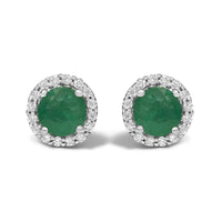 10K Gold Gemstone and 1/6 Cttw Diamond Halo Stud Earring