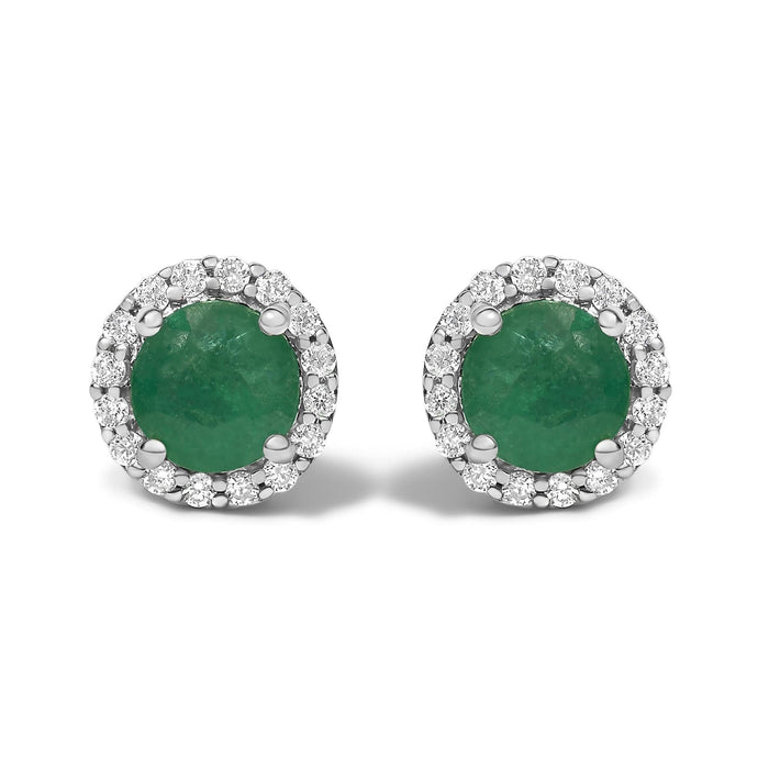 10K Gold Gemstone and 1/6 Cttw Diamond Halo Stud Earring