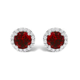 10K Gold Gemstone and 1/6 Cttw Diamond Halo Stud Earring-21 thumbnail 3