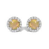 10K Gold Gemstone and 1/6 Cttw Diamond Halo Stud Earring-17 thumbnail 22