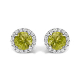 10K Gold Gemstone and 1/6 Cttw Diamond Halo Stud Earring-16 thumbnail 21