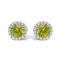 10K Gold Gemstone and 1/6 Cttw Diamond Halo Stud Earring
