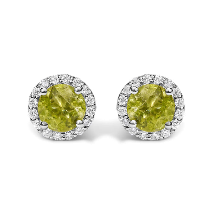 10K Gold Gemstone and 1/6 Cttw Diamond Halo Stud Earring
