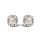 10K Gold Gemstone and 1/6 Cttw Diamond Halo Stud Earring-19 thumbnail 24