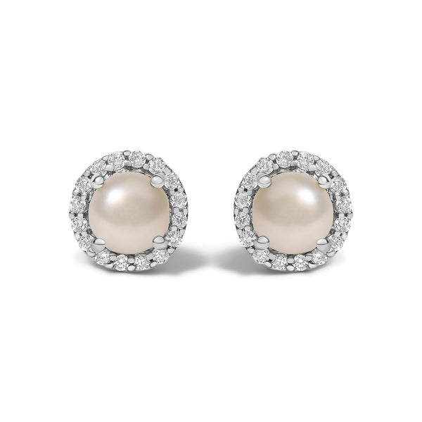 10K Gold Gemstone and 1/6 Cttw Diamond Halo Stud Earring