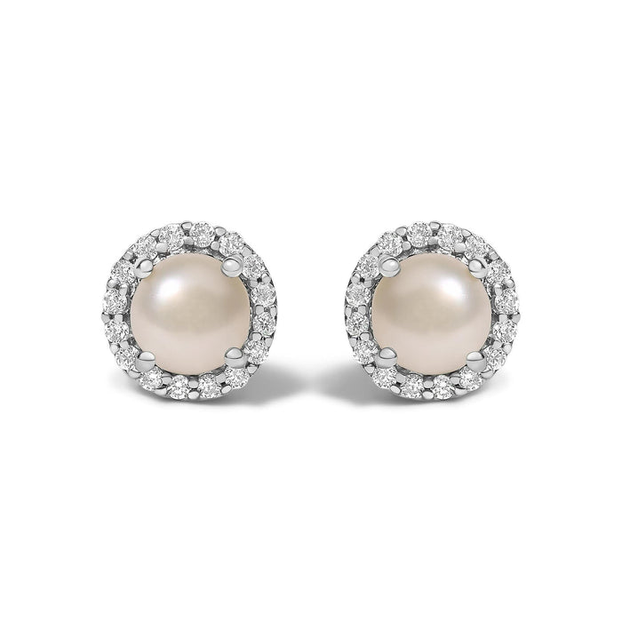10K Gold Gemstone and 1/6 Cttw Diamond Halo Stud Earring