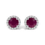 10K Gold Gemstone and 1/6 Cttw Diamond Halo Stud Earring-22 thumbnail 5