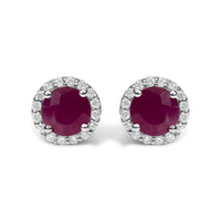 10K Gold Gemstone and 1/6 Cttw Diamond Halo Stud Earring