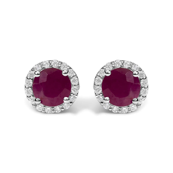 10K Gold Gemstone and 1/6 Cttw Diamond Halo Stud Earring