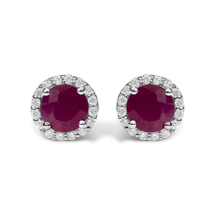 10K Gold Gemstone and 1/6 Cttw Diamond Halo Stud Earring