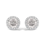 10K Gold Gemstone and 1/6 Cttw Diamond Halo Stud Earring-23 thumbnail 7
