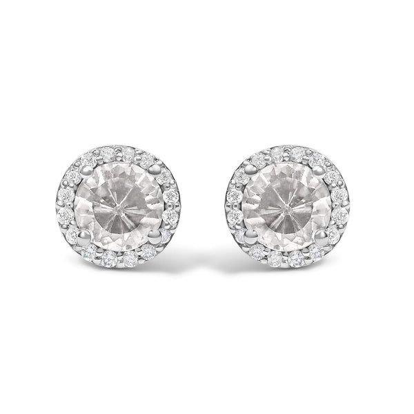 10K Gold Gemstone and 1/6 Cttw Diamond Halo Stud Earring