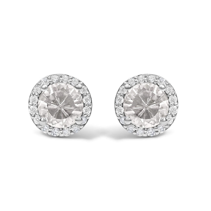 10K Gold Gemstone and 1/6 Cttw Diamond Halo Stud Earring