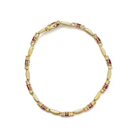 10K Yellow Gold Oval Ruby and 1/10 Cttw Diamond Bar Prong Set Bracelet (H-I Color, SI1-SI2 Clarity)  - Size 7