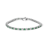14K white gold bracelet with alternating round diamond and emerald stones thumbnail 1