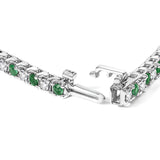 14K White Gold Alternating 1 1/2 Cttw Diamond and Emerald Tennis Bracelet-1 thumbnail 2