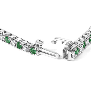 14K White Gold Alternating 1 1/2 Cttw Diamond and Emerald Tennis Bracelet-1
