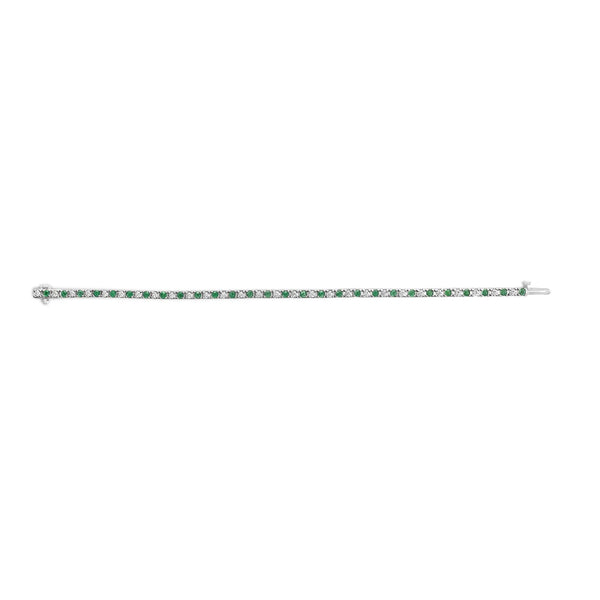14K White Gold Alternating 1 1/2 Cttw Diamond and Emerald Tennis Bracelet