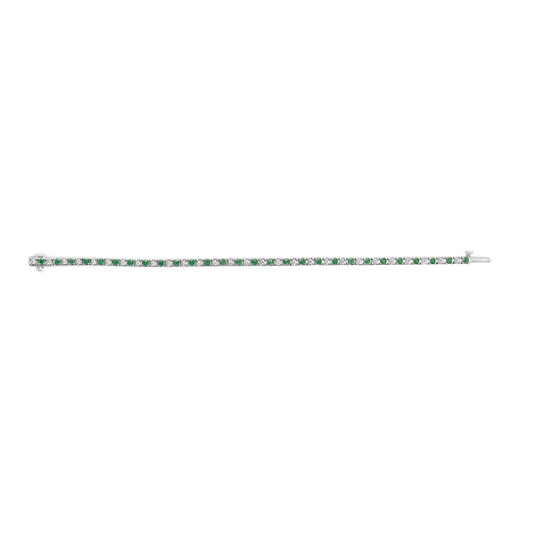 14K White Gold Alternating 1 1/2 Cttw Diamond and Emerald Tennis Bracelet