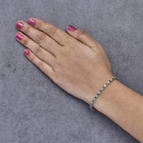 14K White Gold Alternating 1 1/2 Cttw Diamond and Emerald Tennis Bracelet-2 thumbnail 3