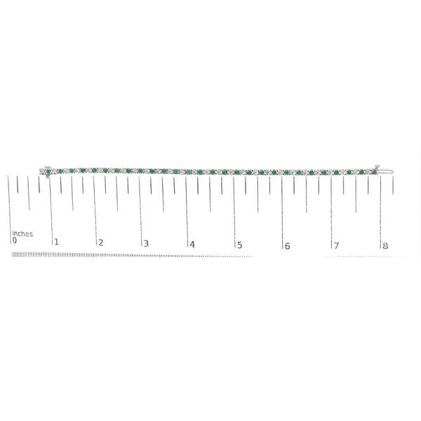 14K White Gold Alternating 1 1/2 Cttw Diamond and Emerald Tennis Bracelet