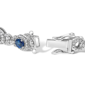 14K White Gold Vintage-Inspired Oval Blue Sapphire & Diamond Link Bracelet-1