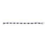 14K White Gold Vintage-Inspired Oval Blue Sapphire & Diamond Link Bracelet-3 thumbnail 4