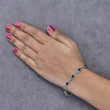 14K White Gold Vintage-Inspired Oval Blue Sapphire & Diamond Link Bracelet-2 thumbnail 3