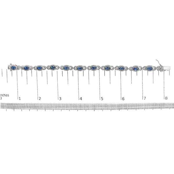 14K White Gold Vintage-Inspired Oval Blue Sapphire & Diamond Link Bracelet