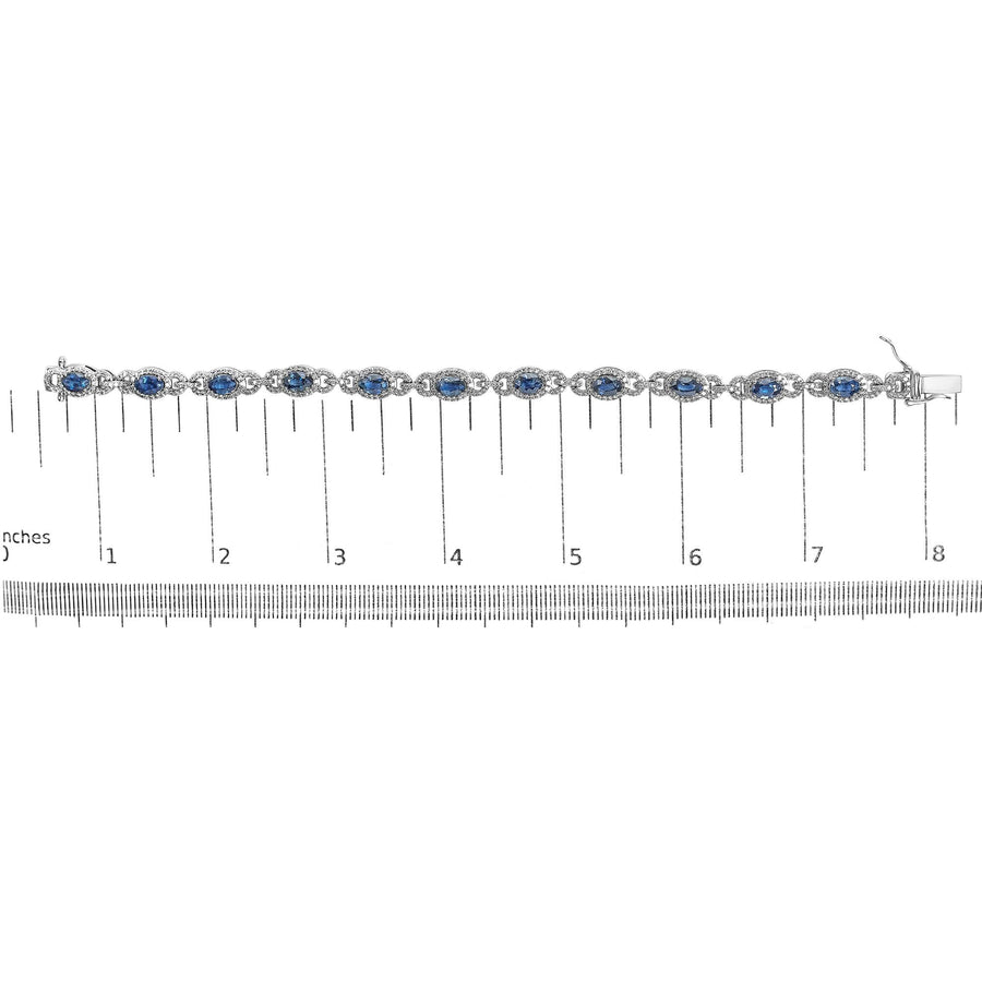 14K White Gold Vintage-Inspired Oval Blue Sapphire & Diamond Link Bracelet