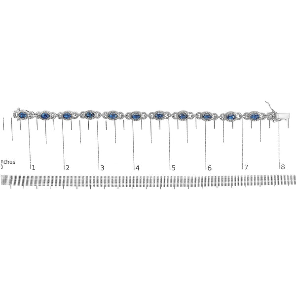 14K White Gold Vintage-Inspired Oval Blue Sapphire & Diamond Link Bracelet