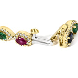 14K Yellow Gold Multi-Gemstone  and Diamond Halo Rainbow Tennis Bracelet-1 thumbnail 2