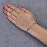 14K Yellow Gold Multi-Gemstone  and Diamond Halo Rainbow Tennis Bracelet-2 thumbnail 3