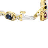 14K Yellow Gold Multi-Gemstone  and Diamond Halo Rainbow Link Bracelet-1 thumbnail 2