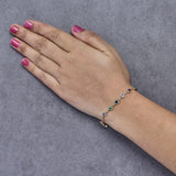 14K Yellow Gold Multi-Gemstone  and Diamond Halo Rainbow Link Bracelet-2 thumbnail 3