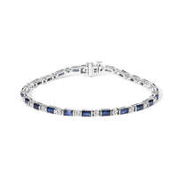 14K White Gold 1 1/10 Cttw Diamond and Blue Sapphire Alternating Link Tennis Bracelet (I-J Color, SI2-I1 Clarity) - 7