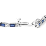 14K White Gold 1 1/10 Cttw Diamond and Blue Sapphire Alternating Link Tennis Bracelet (I-J Color, SI2-I1 Clarity) - 7