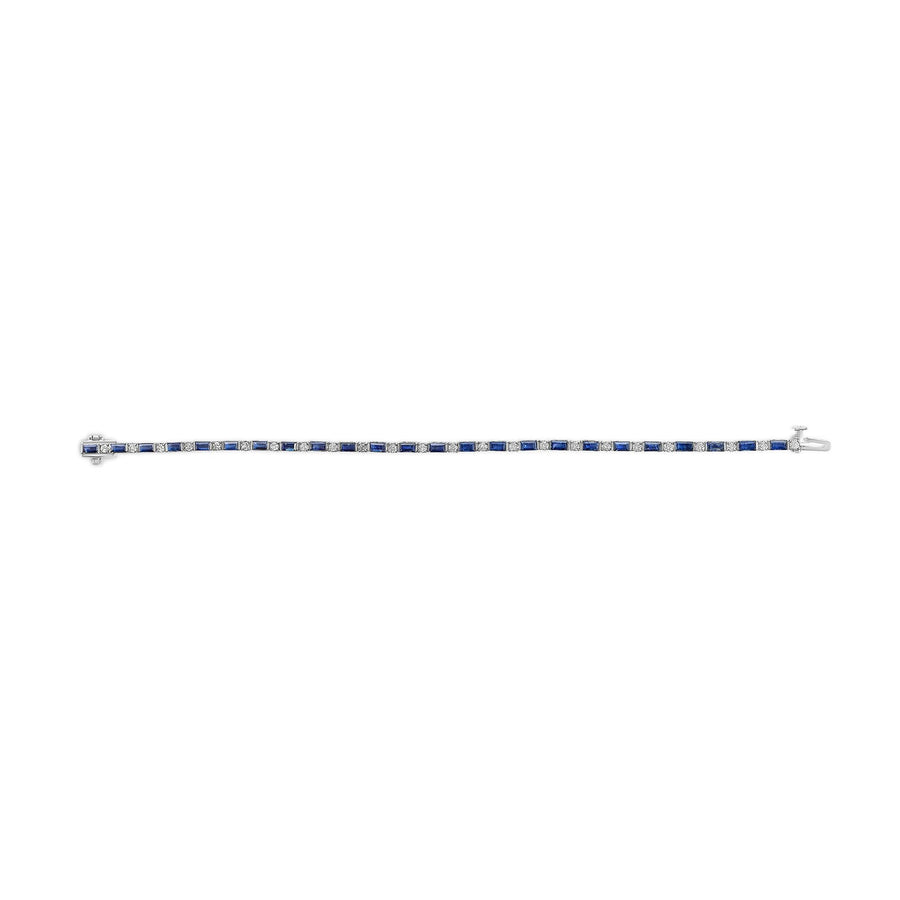 14K White Gold 1 1/10 Cttw Diamond and Blue Sapphire Alternating Link Tennis Bracelet (I-J Color, SI2-I1 Clarity) - 7