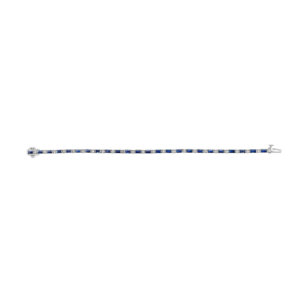 14K White Gold 1 1/10 Cttw Diamond and Blue Sapphire Alternating Link Tennis Bracelet (I-J Color, SI2-I1 Clarity) - 7