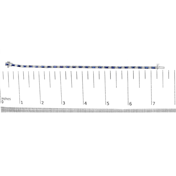 14K White Gold 1 1/10 Cttw Diamond and Blue Sapphire Alternating Link Tennis Bracelet (I-J Color, SI2-I1 Clarity) - 7