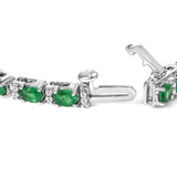 14K White Gold Alternating Oval Green Emerald and Diamond Tennis Bracelet-1 thumbnail 2