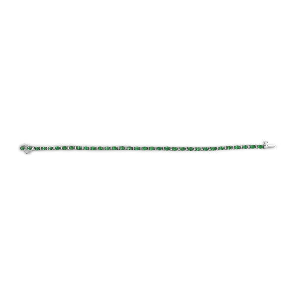 14K White Gold Alternating Oval Green Emerald and Diamond Tennis Bracelet