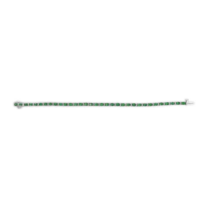 14K White Gold Alternating Oval Green Emerald and Diamond Tennis Bracelet