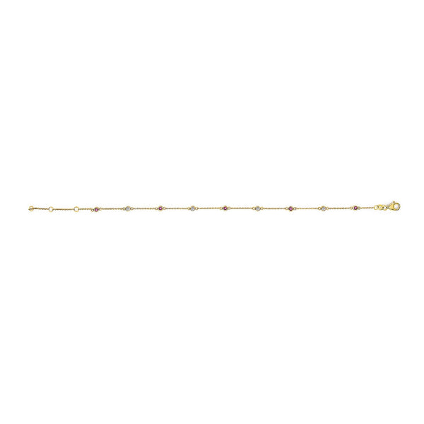 14K Yellow Gold Alternating Red Ruby and White Diamond Bezel Station Chain Bracelet (I-J Color, SI2-I1 Clarity) - 8