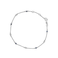 14K White Gold Alternating Blue Sapphire and White Diamond Bezel Station Chain Bracelet (I-J Color, SI2-I1 Clarity) - 8