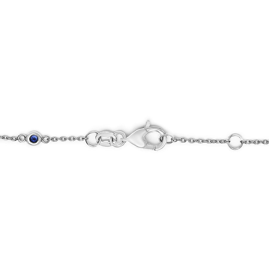 14K White Gold Alternating Blue Sapphire and White Diamond Bezel Station Chain Bracelet (I-J Color, SI2-I1 Clarity) - 8