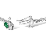 10K White Gold Oval Green Emerald & Diamond Alternating Link Bracelet-1 thumbnail 2